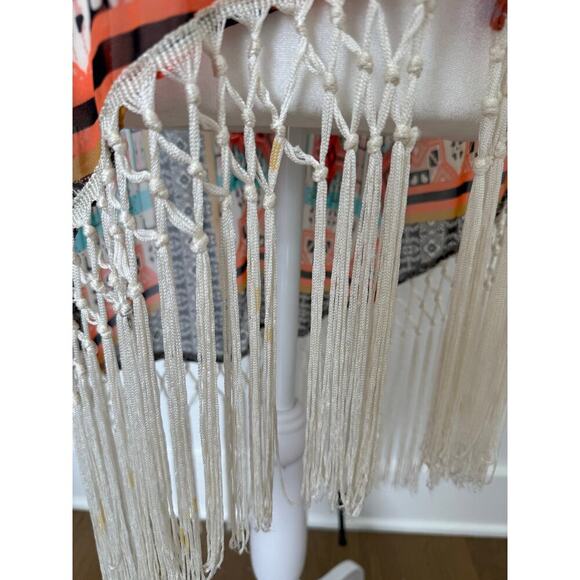 Flying‎ Tomato Multicolor Sheer Fringe Kimono Western Southwestern Boho Small - Picture 2 of 6